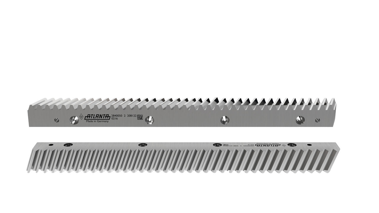 Listwa zębata ATLANTA 39 50 050 Moduł 5, 50x39x500mm, zęby skośne, hartowane, klasa dokładności 10e27; otwory montażowe